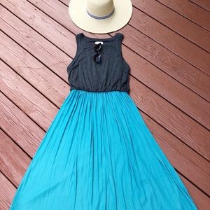 NWT Loft Gray & Turquoise Flowy Midi Dress